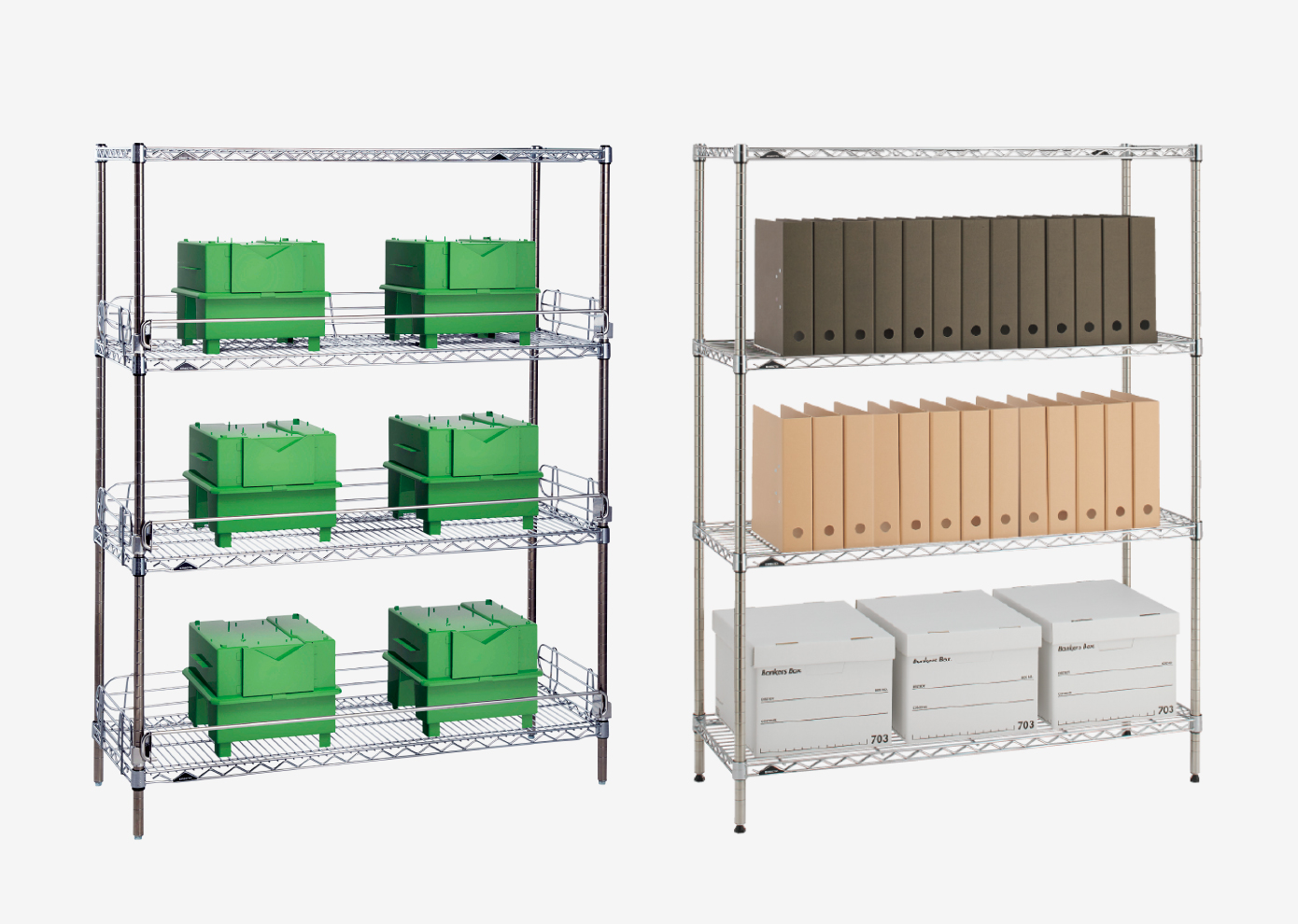 エレクターシェルフ スーパーシリーズとベーシックシリーズの4段棚