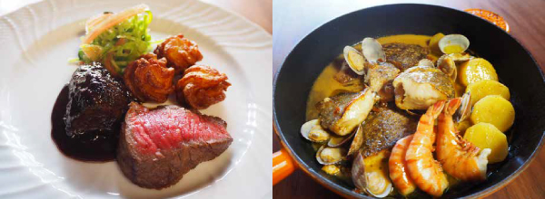 佐渡牛のソテー・佐渡産魚介のブイヤベース