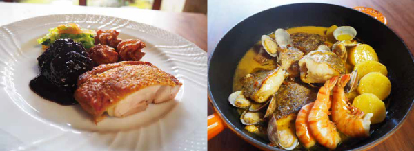 新潟地鶏のアラプランチャ・佐渡産魚介のブイヤベース