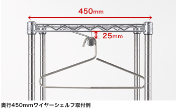 奥行450mmワイヤーシェルフ取付例